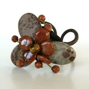 Tigereye and Goldsand Real Stones Flower Bracelet